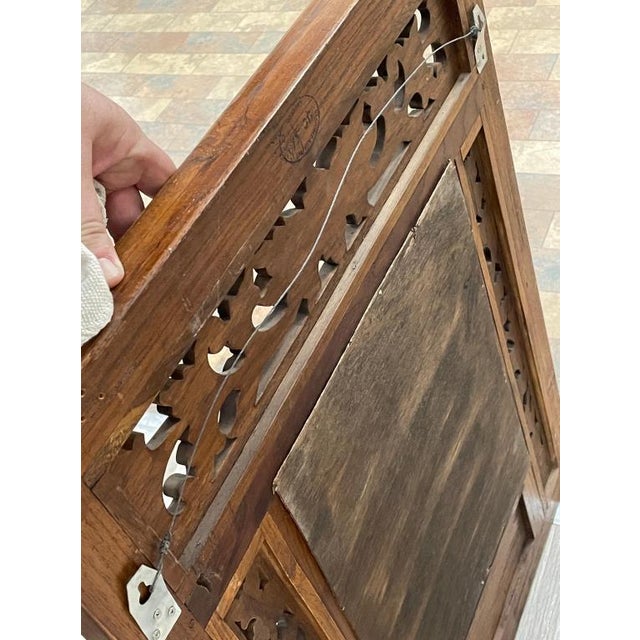 Vintage Indian Hand-Carved Teak Architectural Shutter Mirror, 32" For Sale In Miami - Image 6 of 18
