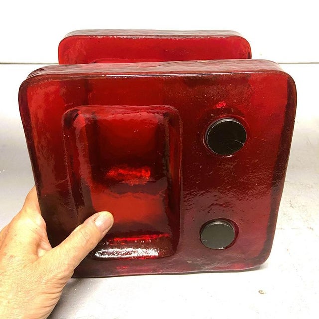 Gold Red Glass Handle for Push and Pull Double Doors, 1960s, Set of 2 For Sale - Image 8 of 9