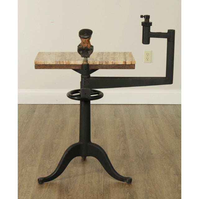 Industrial Work Table Converted to Side Table with Marble Top For Sale In Philadelphia - Image 6 of 13