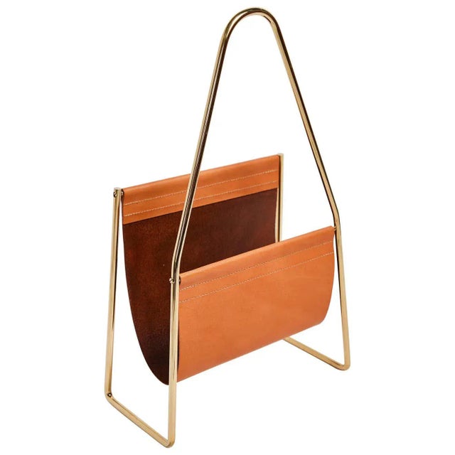 Carl Auböck Model #3808 Brown Leather and Brass Magazine Rack For Sale - Image 12 of 12