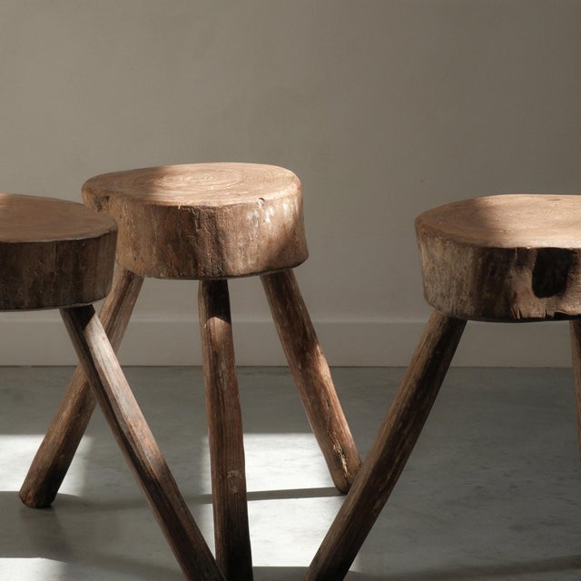 Wood Brutalist Coffee Table with Stools, 1960s, Set of 5 For Sale - Image 7 of 14