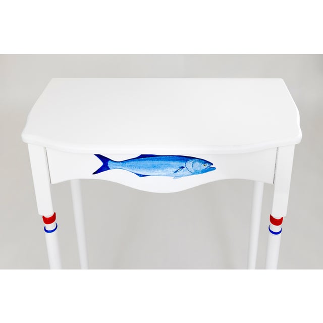 Coastal Story Console Table | Crab and Fish Design Small Entryway Table - Solid Wood For Sale - Image 4 of 8