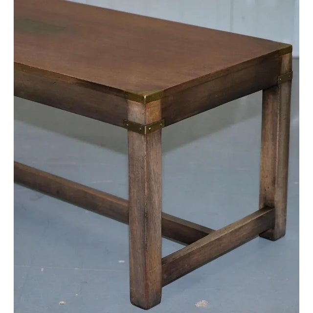 Wood Vintage Hardwood and Brass Military Campaign Coffee Table from Harrods London For Sale - Image 7 of 15