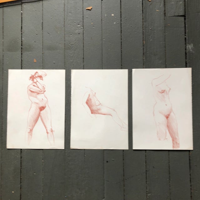 Gallery Wall Collection- 3 Vintage 1970s Female Nude Sepia Drawings - Set of 3 For Sale In Philadelphia - Image 6 of 6