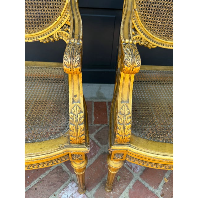 Antique French Louis Gilt Wood and Cane Armchairs - a Pair For Sale - Image 10 of 12