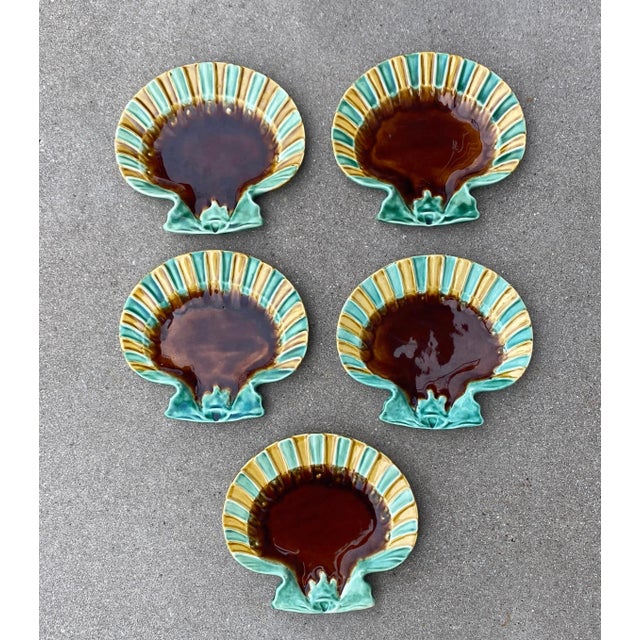 French 19th Century French Majolica Shell Plates Choisy Le Roi-Set of 5 For Sale - Image 3 of 7