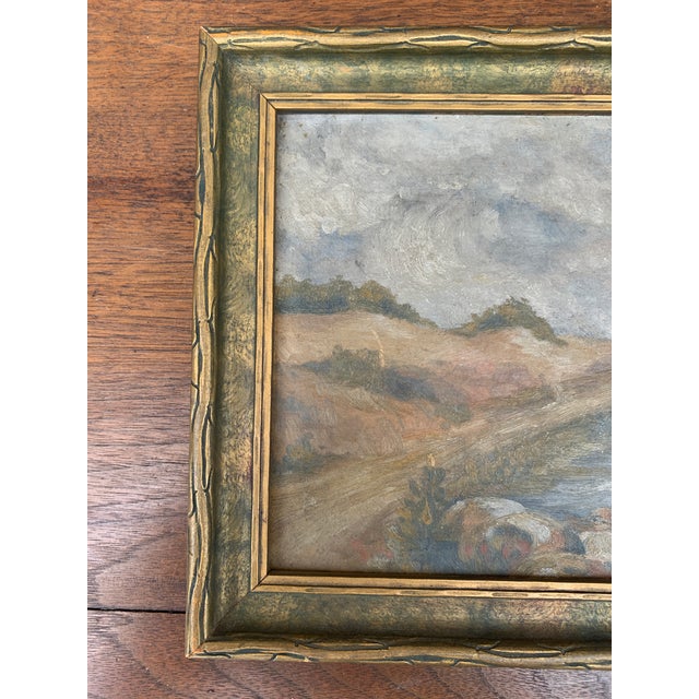 A beautiful antique hand-painted wood framed oil on board coastal landscape or seascape painting USA, Early 20th Century...