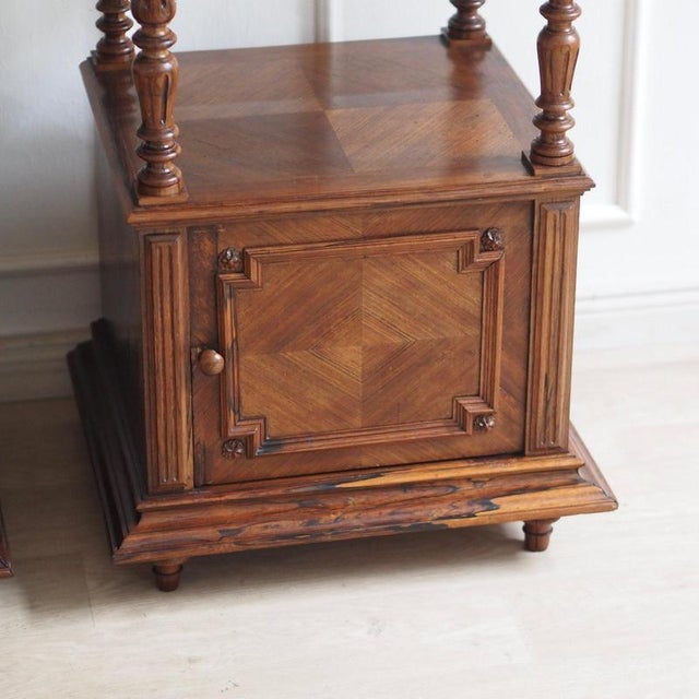 Antique Bedside Tables with Marble Tops and Columns, 1890, Set of 2 For Sale - Image 8 of 18