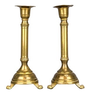 Antique French Brass Lion Feet Candlestick Holders - Set of 2 For Sale