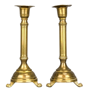 Antique French Brass Lion Feet Candlestick Holders - Set of 2