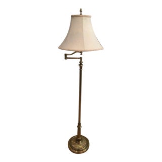Stiffel Brass Floor Lamp Swing-Arm Original Shade For Sale