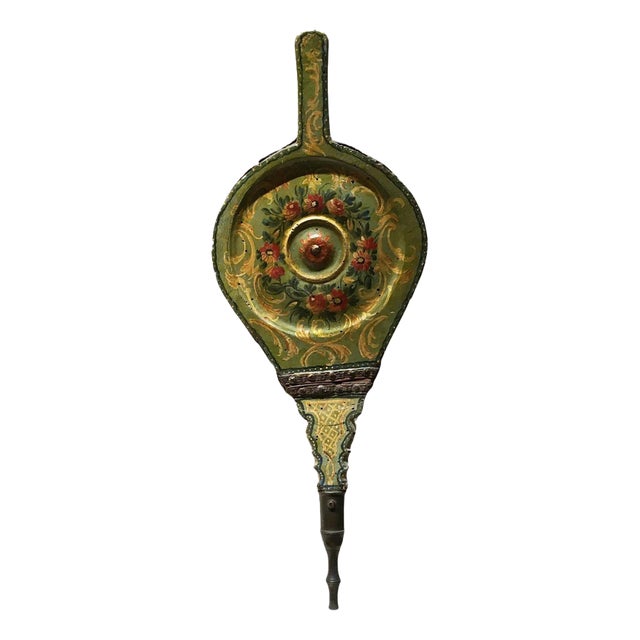 Venezian Green Lacquered Wooden Fireplace Bellows, 1750 For Sale