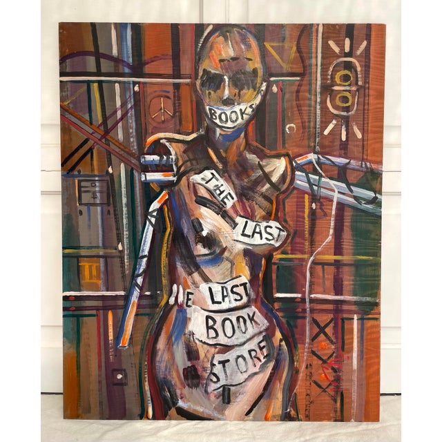 Here is a fantastic original painting on board that is graphic and modern. The artist depicts a figure, disfigured and...