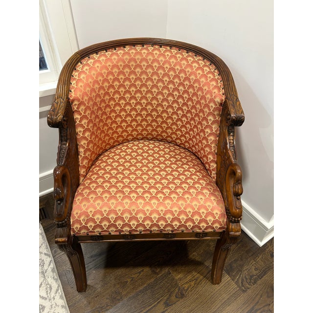 1940 Carved Wood Swan Barrel Chair For Sale - Image 9 of 10