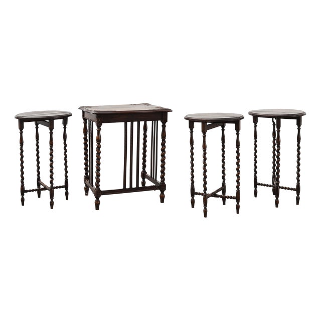 Oak Barley Twist Nesting Tables, England, 1900s, Set of 4 For Sale