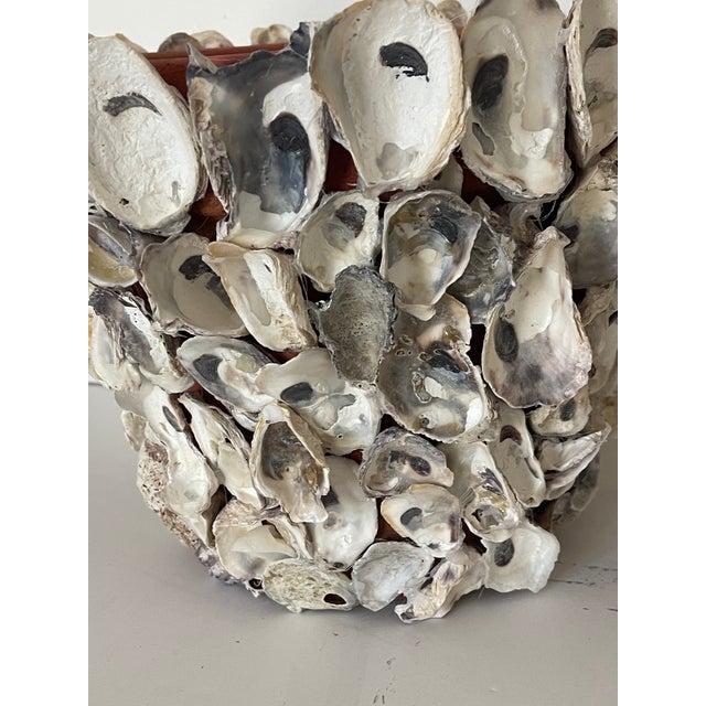 Reduced- Pair of Oyster Shells Encrusted Pair of Terracotta Pots Planters For Sale - Image 4 of 4