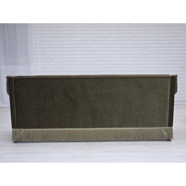 Vintage Danish Three-Seater Sofa in Green Furniture Velour and Beech Wood, 1970s For Sale - Image 6 of 18