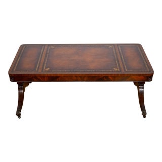 1930s Weiman Regency Style Solid Mahogany Leather Top Coffee Table with Claw Footed For Sale