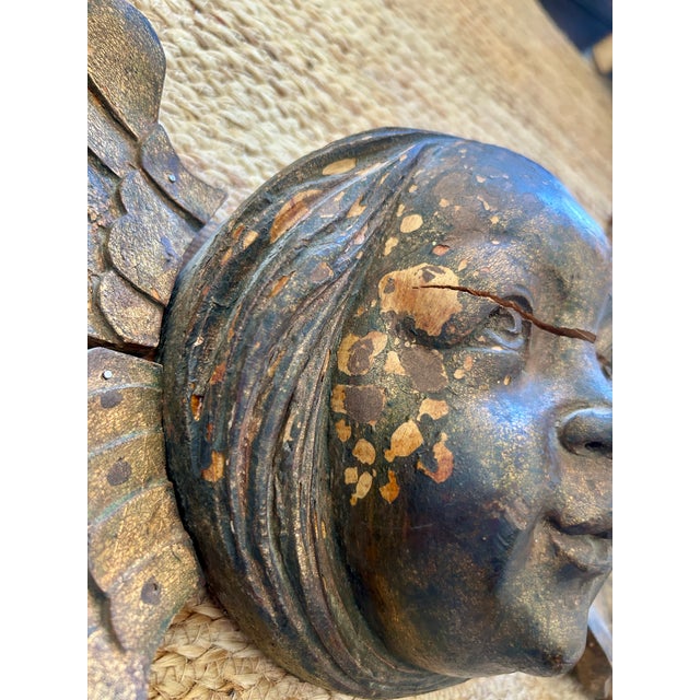 Antique Carved Gilt Wood Angel Overdoor Wall Appliqué For Sale - Image 4 of 12