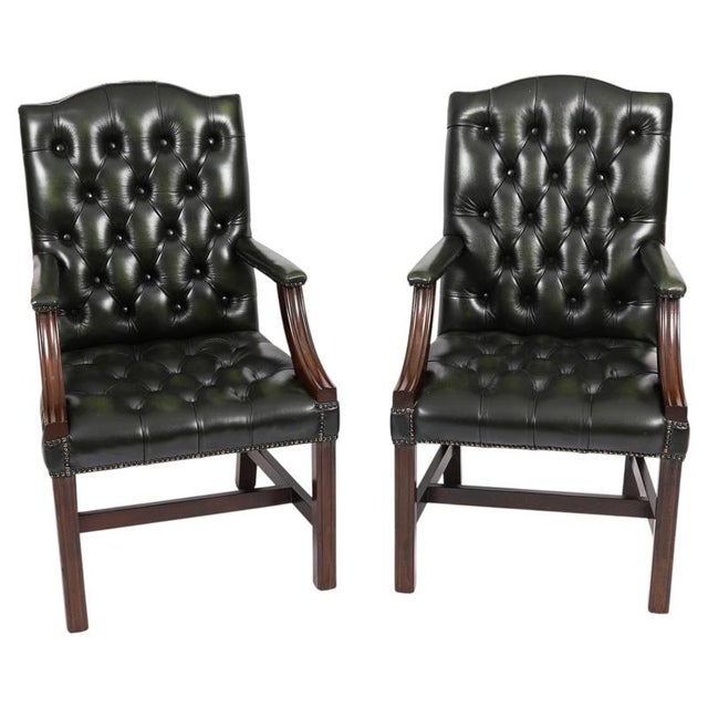 Vintage English Green Gainsborough Leather Desk Chairs, Set of 2 For Sale - Image 15 of 15