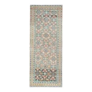 Vintage Turkish Oushak Handmade Wool Cotton Brown Runner Rug