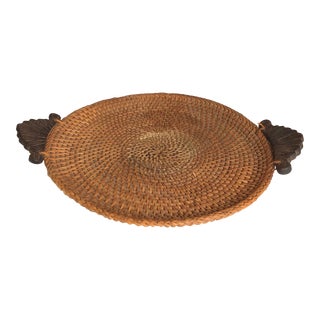 Vintage Hapoa Rattan and Reed Handled Basket Tray C. 1970s For Sale