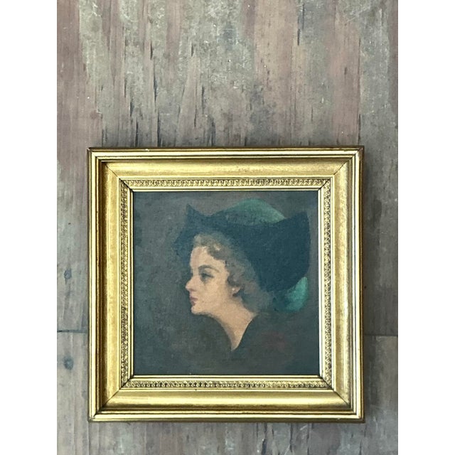 Vintage Lady in Hat Oil Painting For Sale - Image 11 of 13