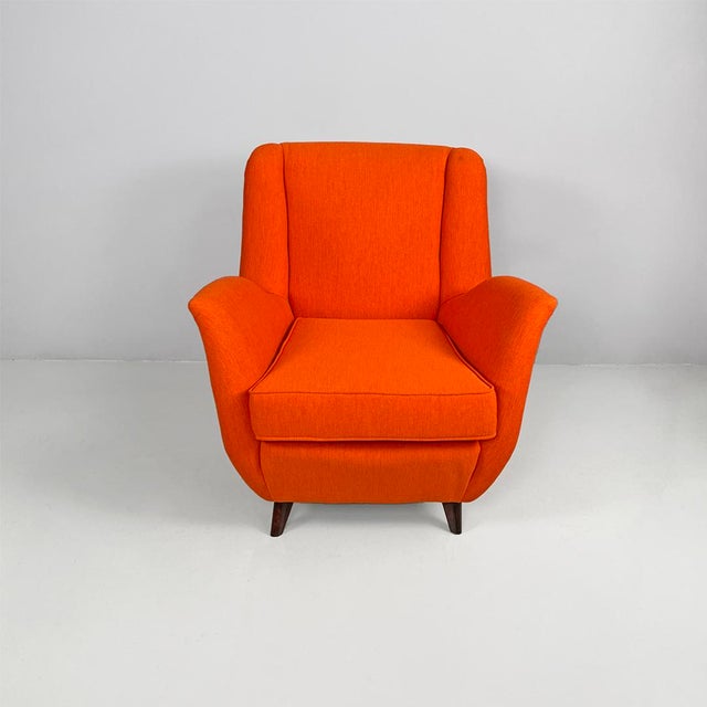 Italian Mid-Century Modern Orange Fabric and Wood Armchair, 1950s For Sale - Image 6 of 18