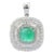 Regal Halo Diamond Emerald Pendant in 18k Solid White Gold Size 7 For Sale