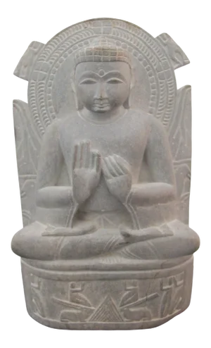 Antique Carved Soapstone Seated Buddha on Lotus Throne Statue Sculpture