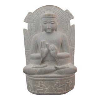 Seated Dharmachakra Mudra Buddha Carved Stone Sarnah Style Meditation Sculpture For Sale
