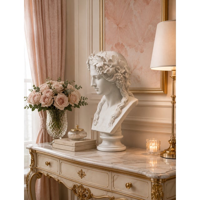 Hand-Carved Natural Marble Bust Sculpture – Head of Bacchus For Sale - Image 4 of 6