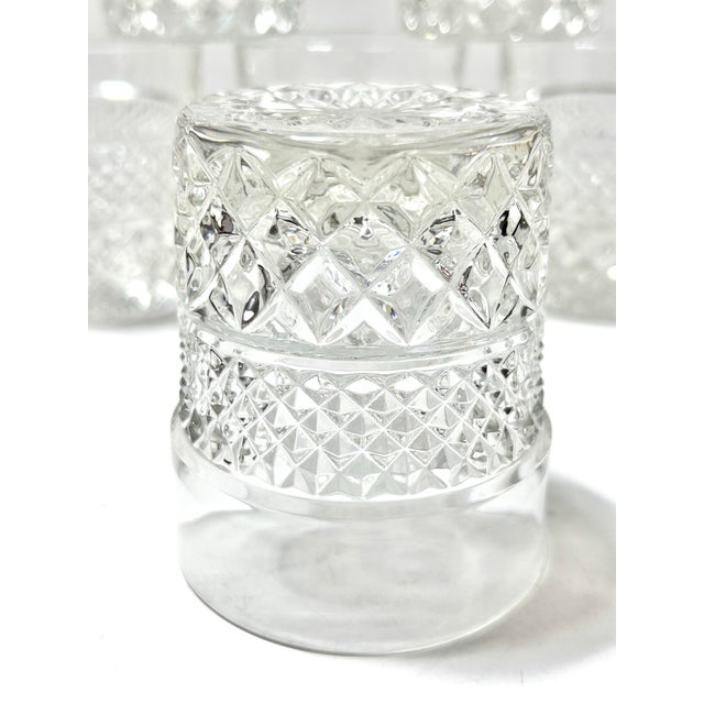 1950s Vintage Cut Crystal Rocks Glasses Old Fashioned -Diamond & Starburst Pattern - Set of 6 For Sale - Image 5 of 7