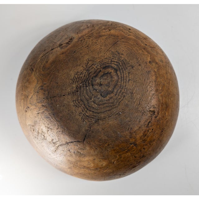 19th Century Primitive Rustic Hand Carved Elm Bowl, New England For Sale - Image 16 of 18