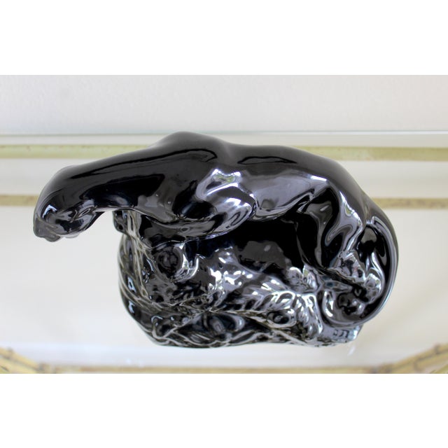 Vintage Mid-Century Modern Black Glazed Ceramic Panther Tv Lamp Sculpture, Made in Usa, Circa 1950s For Sale In Naples, FL - Image 6 of 11