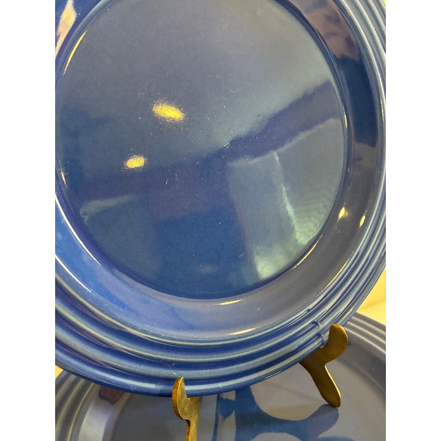 Late 20th Century Vintage Emile Henry France Cobalt Blue Ribbed Salad Plates, Set of 11 For Sale - Image 5 of 10