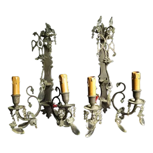 C1790-1810 Russian Imperial Silver Plated / Cut Crystal Wall Sconces Now Electrified a - Pair