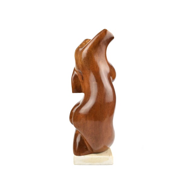 Wood Mid 20th Century Wood Carved Nude Female Torso Sculpture on Stone Base by Amalina For Sale - Image 7 of 12