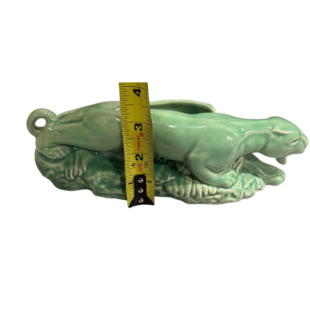 Ceramic Vintage Green Glazed Panther Planter—attributed to Haeger Pottery, Mid-Century Modern With Art Deco Influence For Sale - Image 7 of 9