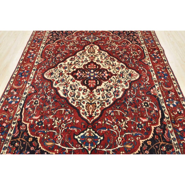1970s Bakhtiari Rug 6'11'' X 10'5'' Red Wool Semi-Antique Hand-Knotted Oriental Carpet For Sale - Image 5 of 14