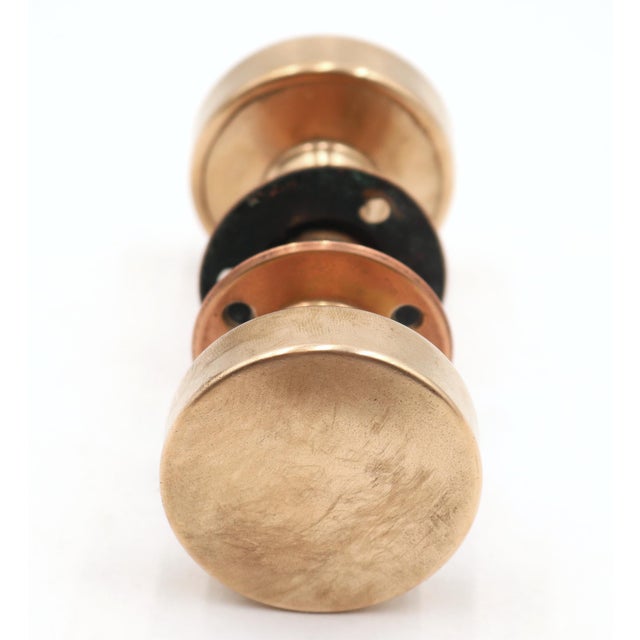 Mid 20th Century Modern R&e Brushed Brass Round Flat Door Knob Set For Sale - Image 5 of 9
