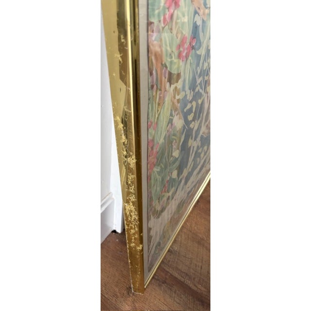 Large Mid Century Printed Silk Wall Hanging of Mallard Ducks in a Pond, Framed, Signed For Sale - Image 12 of 13