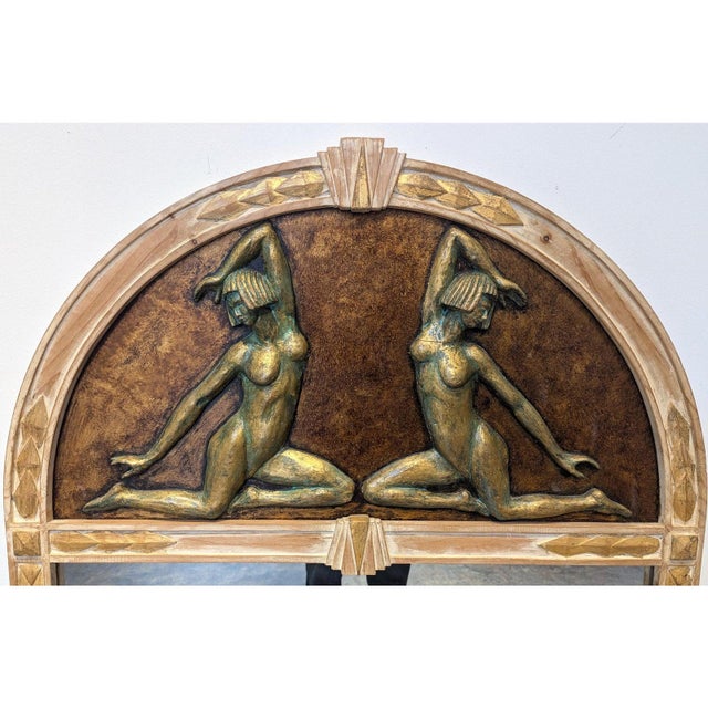 Art Deco French Art Deco Oak Figural Trumeau Mantel Mirror For Sale - Image 3 of 9