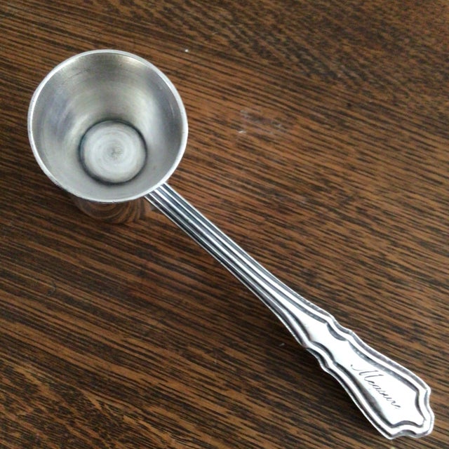 Metal French Silver Double Jigger With Etched “Measure” on the Handle For Sale - Image 7 of 13