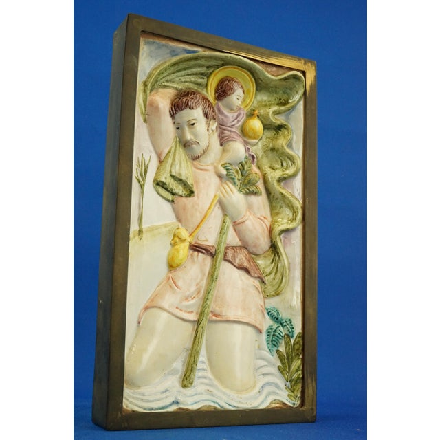 Bas-Relief Plaque Sculpture of Saint Christopher with Baby Jesus from Le Tre Aaa, Turin, Italy, 1920s For Sale - Image 12 of 18