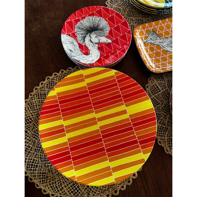 2010s West Elm Melamine Plates With Colorful Geometric Prints & Animal Illustrations by Artist Rachel Kozlowski From 2013 Collaboration - Set of 35 For Sale - Image 5 of 10