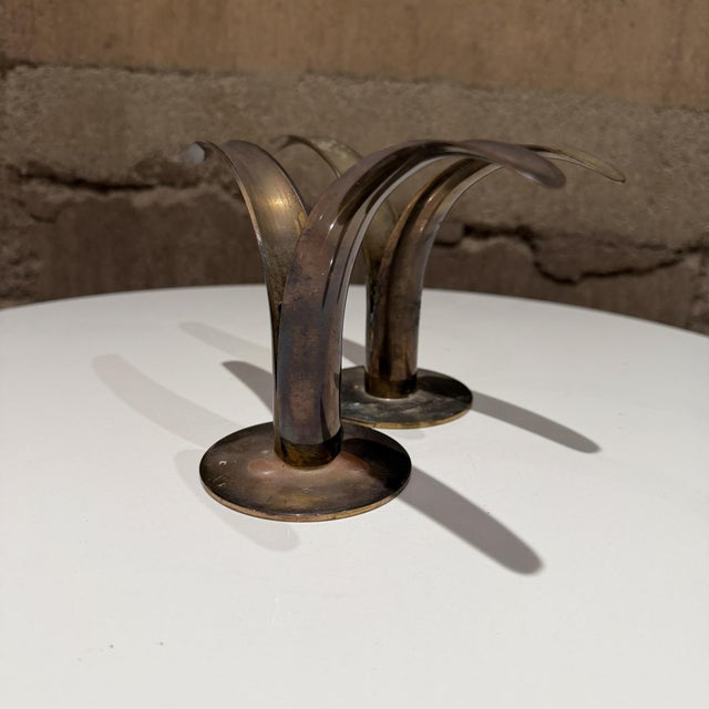 Sweden by Ystad-Metall Brass Candle Holders Patinated Brass Danish Modern For Sale - Image 11 of 11