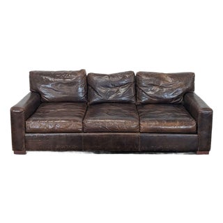 Restoration Hardware Maxwell 3-Seat Brown Leather Sofa For Sale