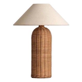 Brown Linen & Rattan Lamp For Sale