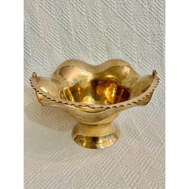 1970s 1970’s Solid Brass Fluted Basket With Handle For Sale - Image 5 of 10